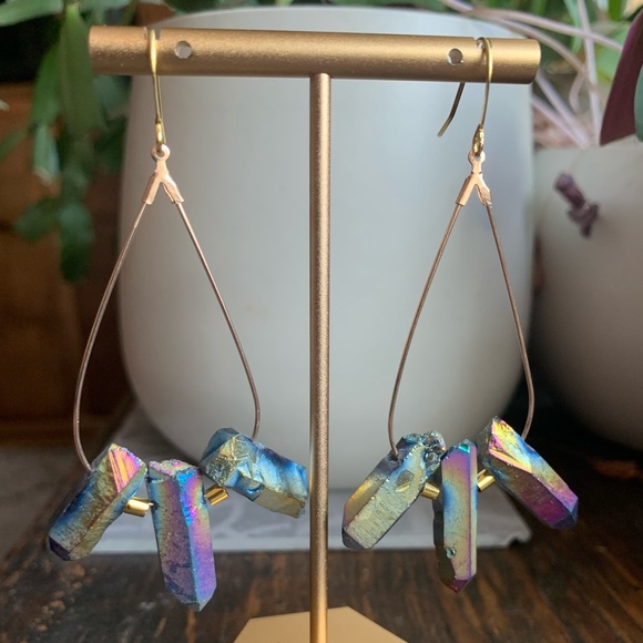 ✨NWT Rainbow Quartz & Pyrite Bohemian Earrings✨Hand Crafted ✨ Healing,m - Picture 6 of 8